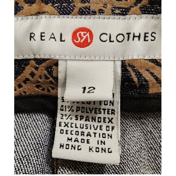 NWOT Saks 5th Avenue Real Clothes Women sz 12 Tan Faux Suede Floral  Denim Jeans - Picture 8 of 9